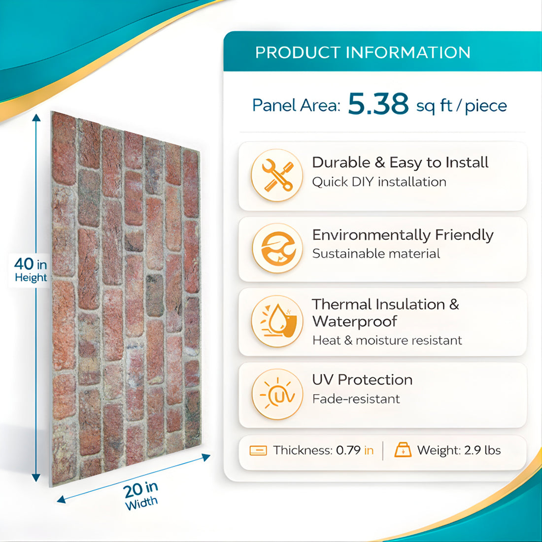 Vintage Red Brick Texture Wall Panel – 20 x 40 in (YSL-1902) by Place It Decor