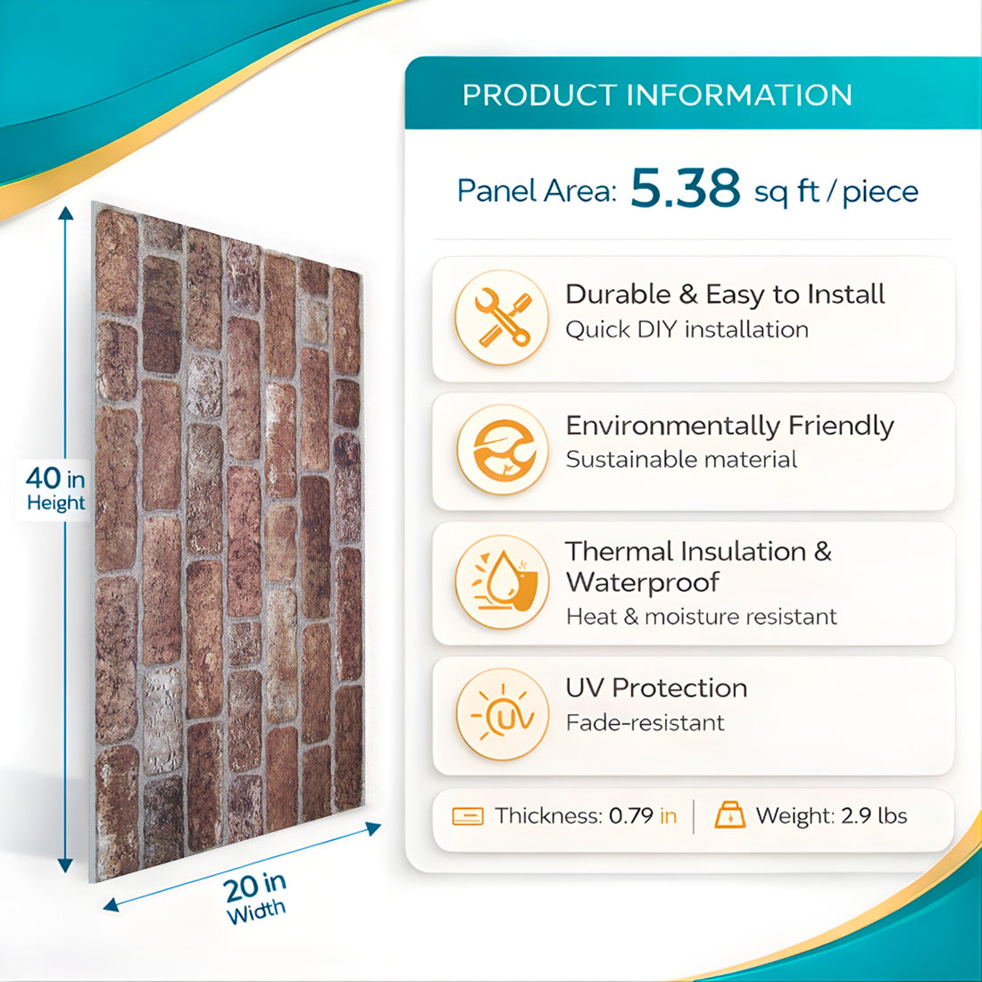 Warm Brown Brick Texture Wall Panel – 20 x 40 in (YSL-1907) by Place It Decor