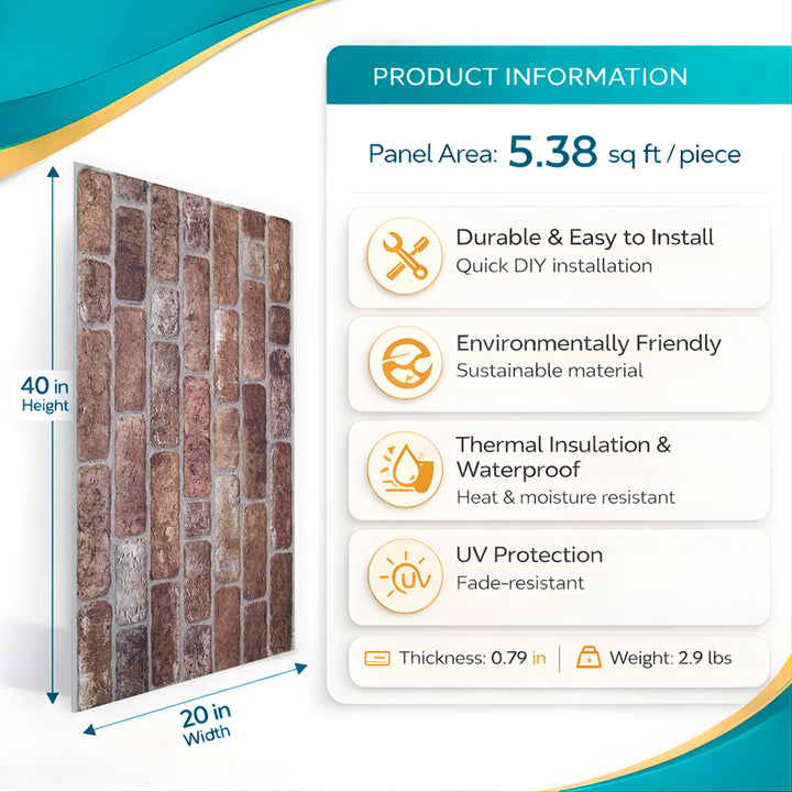 Warm Brown Brick Texture Wall Panel – 20 x 40 in (YSL-1907) by Place It Decor