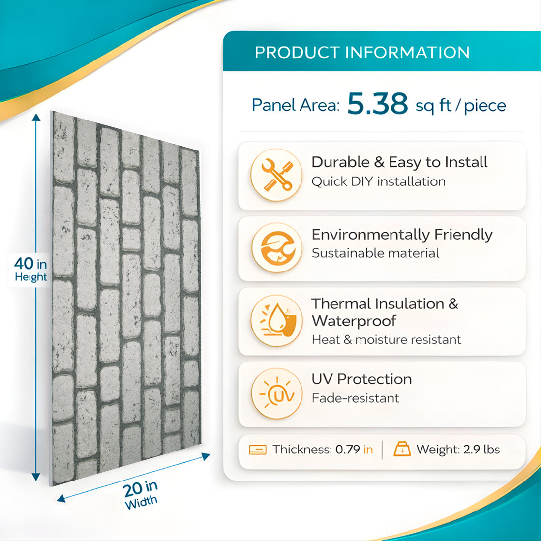 White Brick Tile Wall Panel – 20 x 40 in (YSL-1948) by Place It Decor