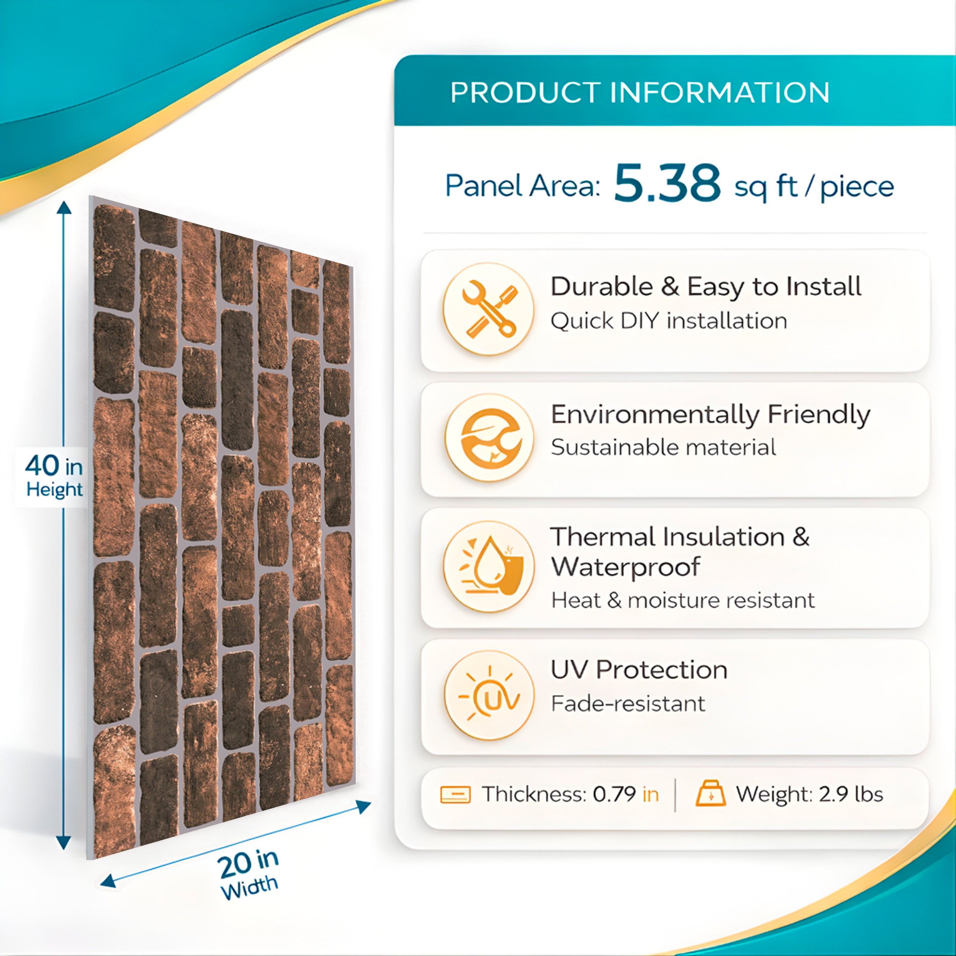 Dark Copper Brick Texture Wall Panel – 20 x 40 in (YSL-1955) by Place It Decor