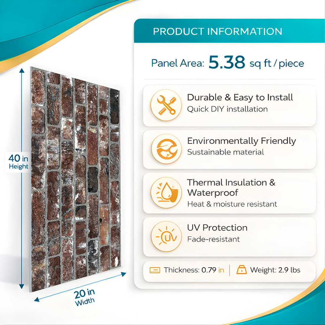 Weathered Red Brick Texture Wall Panel – 20 x 40 in (YSL-1956) by Place It Decor