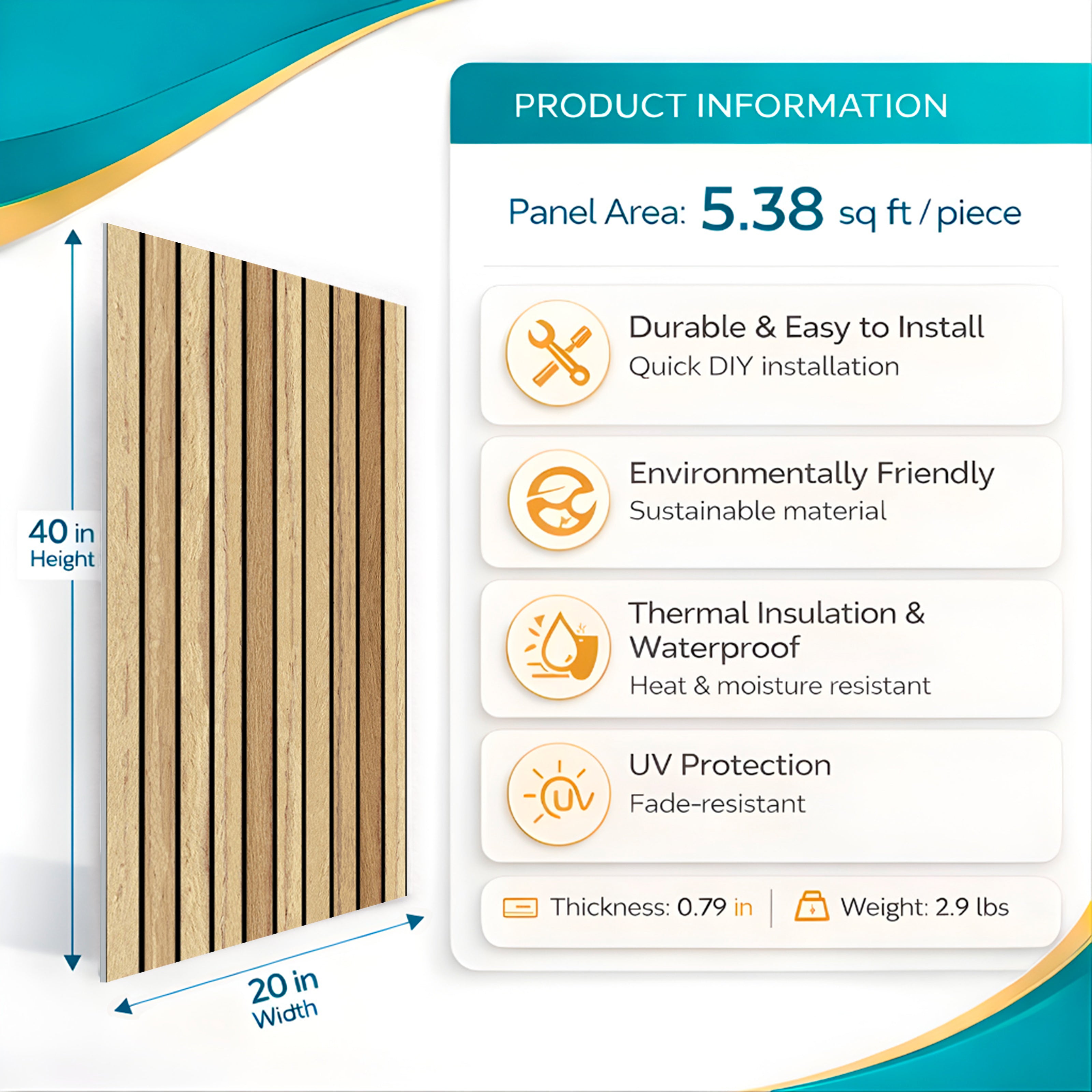 Light Oak Wood Slat Acoustic Wall Panel – 20 x 40 in (AP-05) by Place It Decor