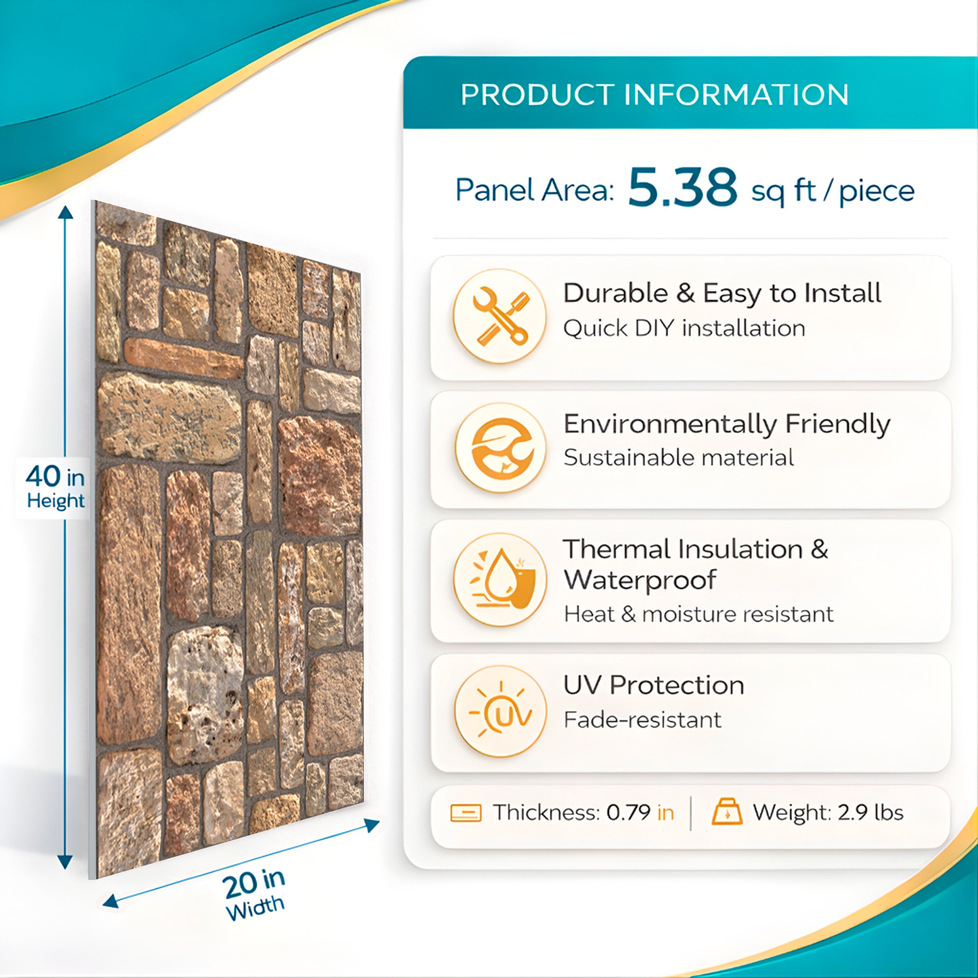 Rustic Stone 3D Wall Panel – 20 x 40 in (K-07) by Place It Decor