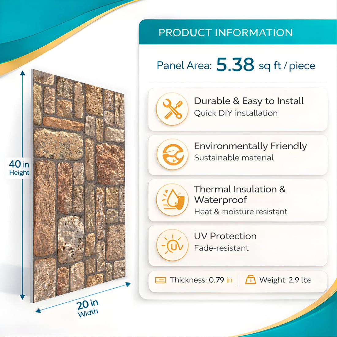 Rustic Stone 3D Wall Panel – 20 x 40 in (K-07) by Place It Decor