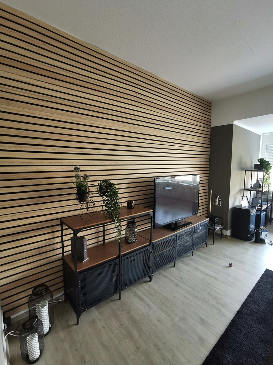 Light Oak Wood Slat Acoustic Wall Panel – 20 x 40 in (AP-05)