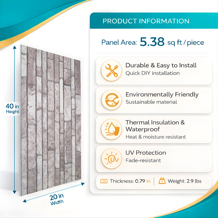 Light Gray Stacked Stone 3D Wall Panel – 20 x 40 in (N-04) by Place It Decor