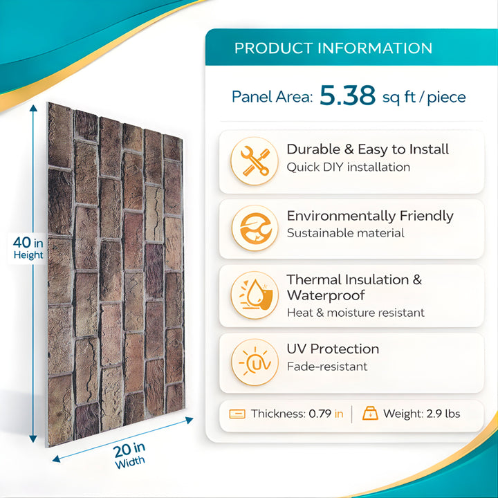 Rustic Brick Stone Wall Panel – 20 x 40 in (T-1809) by Place It Decor