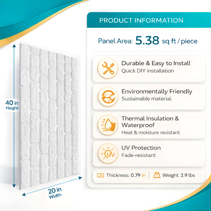 White Brick Texture Wall Panel – 20 x 40 in (YSL-1900) by Place It Decor