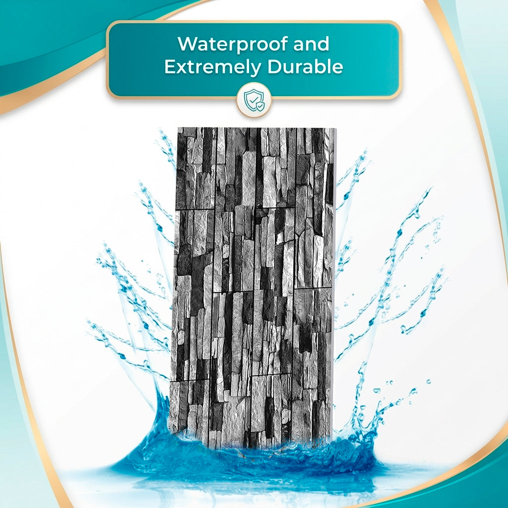 Charcoal Stacked Stone 3D Wall Panel – 20 x 40 in (KT-214)